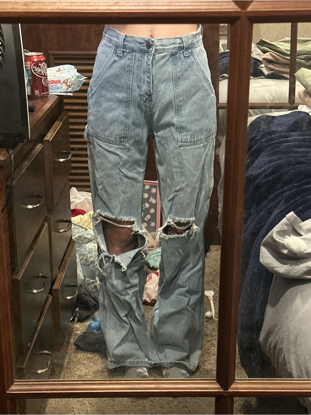 Light Blue Distressed Straight-Leg Men's Jeans